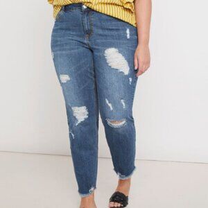 Eloquii Classic Fit Distressed Boyfriend Jean Dark Medium Wash